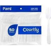 PAMI Heavy-Weight Disposable Plastic Forks 50 pack, Deluxe White Plastic Silverware, Durable Plastic Utensils Set for Parties, Catering & Events