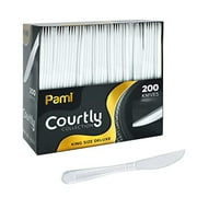 PAMI Heavy Weight Disposable Plastic Knives [200-Pack] - Bulk King Size Deluxe White Plastic Silverware for Parties, Weddings, Catering Food Stands, T