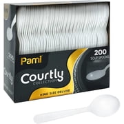 PAMI Heavy Weight Disposable Plastic Soup Spoons 200 pack, White Single-Use Cutlery for Catering & Parties