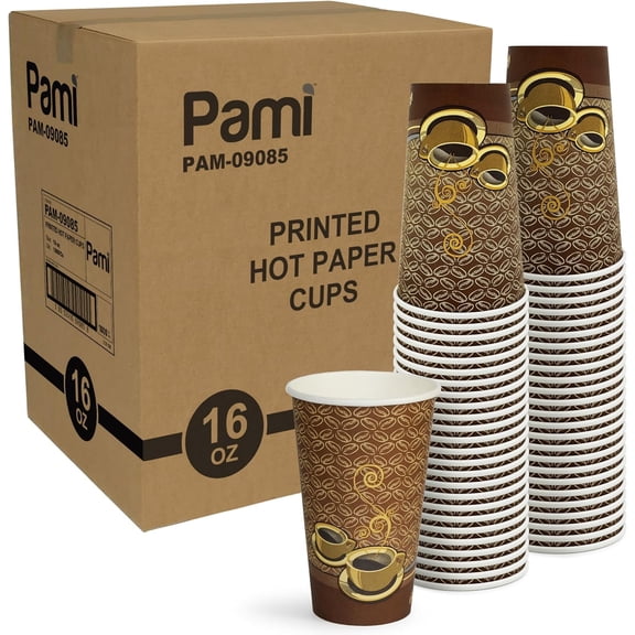 PAMI 16oz Paper Coffee Cups 1000 Pack Hot Coffee Cups Disposable To-Go Cups for Espresso, Tea, Hot Chocolate, Office, Café & Travel Use