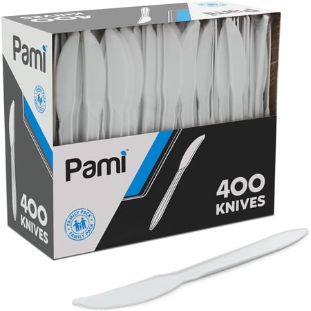 PAMI Plastic Knives Medium Weight Plastic Knife Disposable Cutlery, 400-Pack