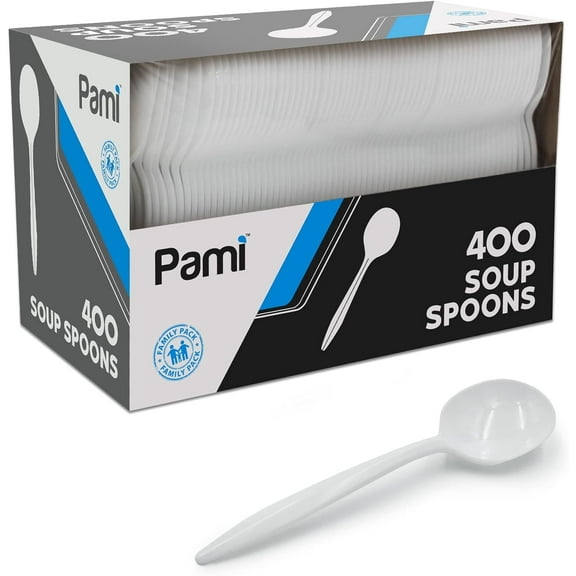 PAMI Plastic Soup Spoons Disposable Silverware Plastic Cutlery, 400-Pack