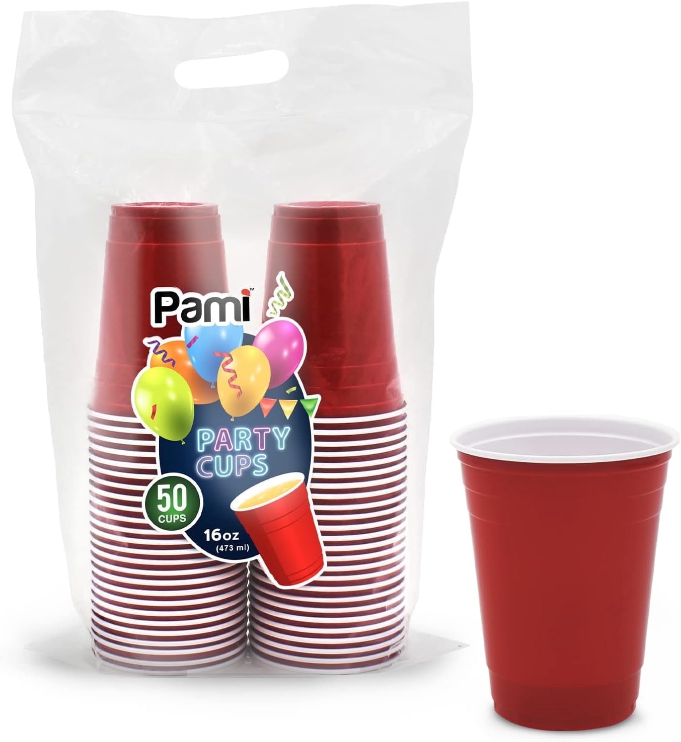 PAMI Disposable Plastic Red Party Cups 16 Oz 50-Pack for Parties and ...