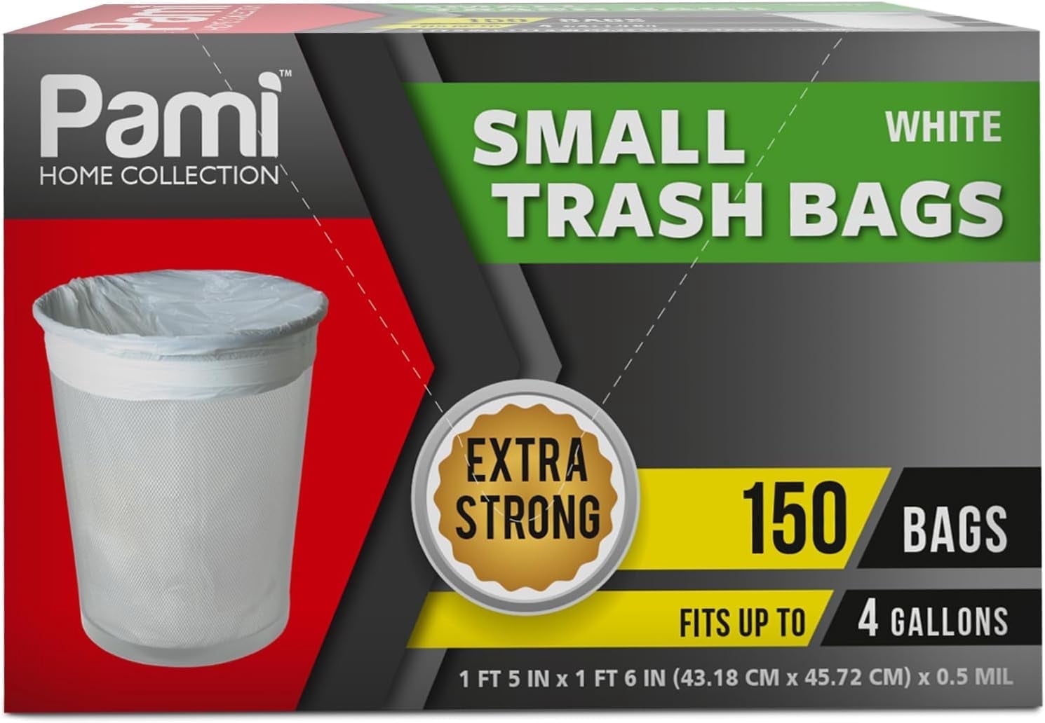PAMI Small Trash Bags Strong Multipurpose Trash Can Plastic 