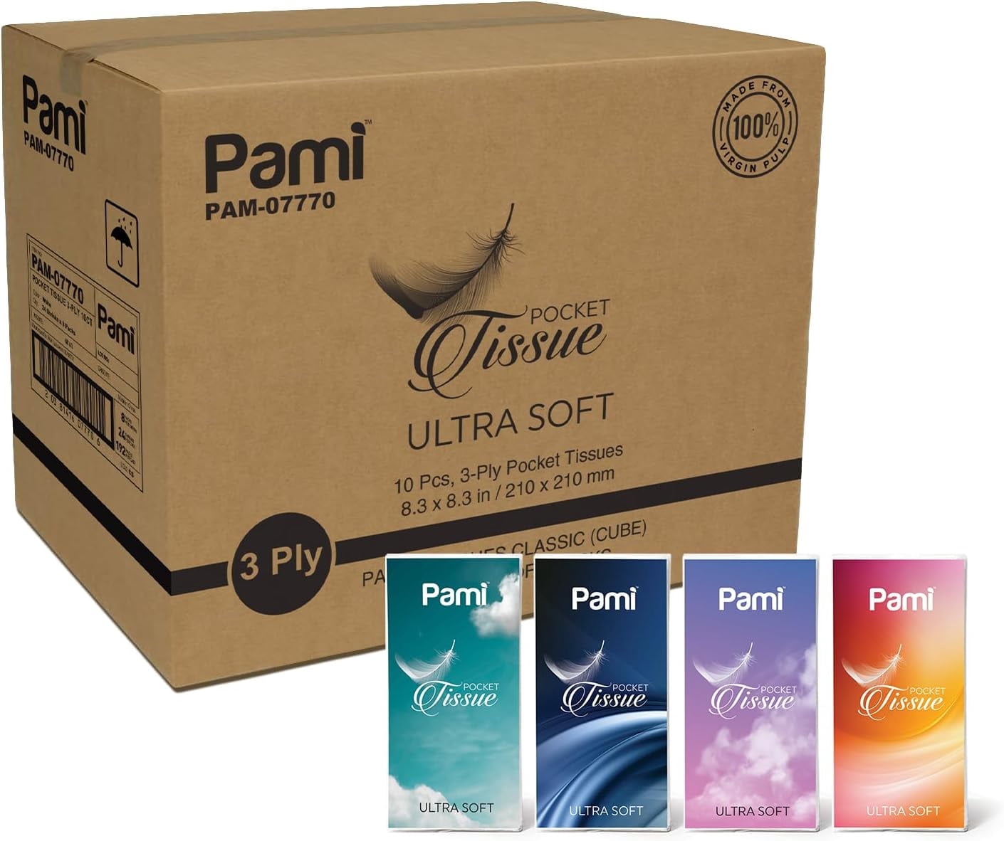PAMI Soft Facial Tissue Paper 3-Ply Pocket Tissue 10-Sheet Travel Tissue Packs, 24-pack