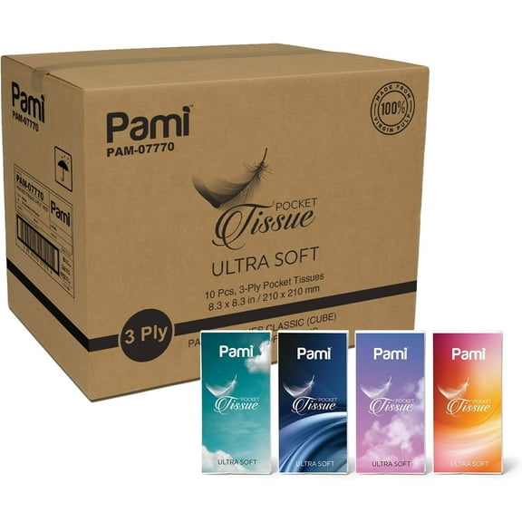 PAMI Soft Facial Tissue Paper 3-Ply Pocket Tissue 10-Sheet Travel Tissue Packs, 24-pack