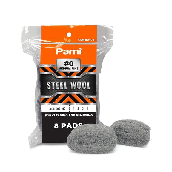 PAMI Steel Wool Scrub Pads, #0 - Medium Fine, 8 pack Reusable Non-Scratch Metal Cleaning Scrubber for Kitchen & Bathroom