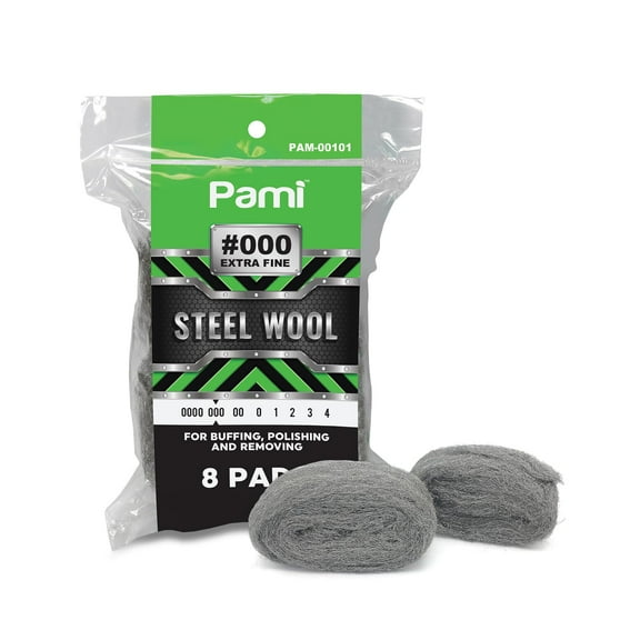 PAMI Steel Wool Scrub Pads, #000 Extra Fine Grade, 8 pack Reusable Non-Scratch Metal Cleaning Scrubber for Kitchen & Bathroom