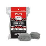 PAMI Steel Wool Scrub Pads, #1 - Medium, 8 pack Reusable Non-Scratch Metal Cleaning Scrubber for Kitchen & Bathroom