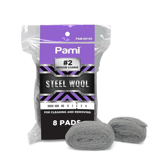 PAMI Steel Wool Scrub Pads, #2 - Medium Coarse, 8 pack Reusable Non-Scratch Metal Cleaning Scrubber for Kitchen & Bathroom