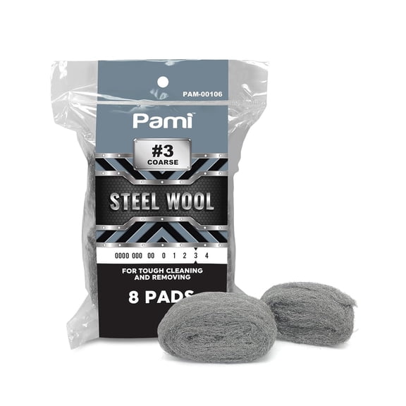 PAMI Steel Wool Scrub Pads, #3 - Coarse, 8 pack Reusable Non-Scratch Metal Cleaning Scrubber for Kitchen & Bathroom