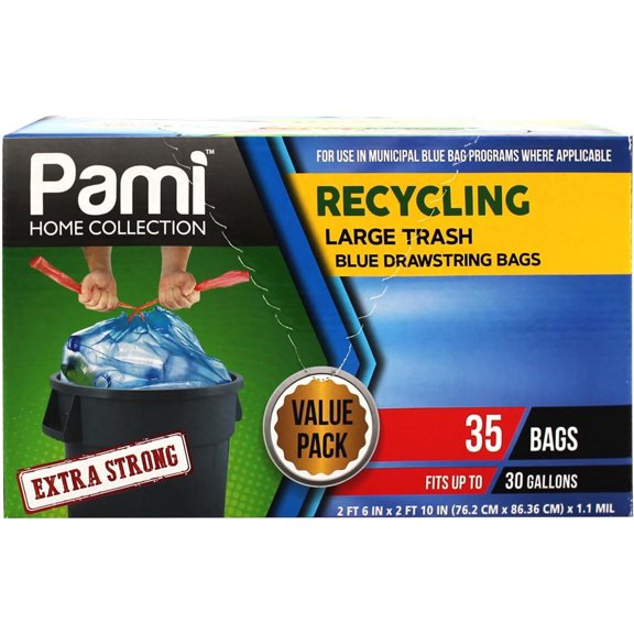 PAMI Tall Drawstring Trash Bags Thick Trash Can Liners Plastic Garbage Bags, 13 gal Blue 35-Pack