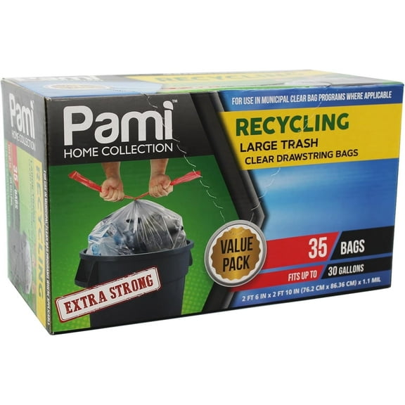 PAMI Tall Drawstring Trash Bags Thick Trash Can Liners Plastic Garbage Bags, 13 gal Clear 35-Pack