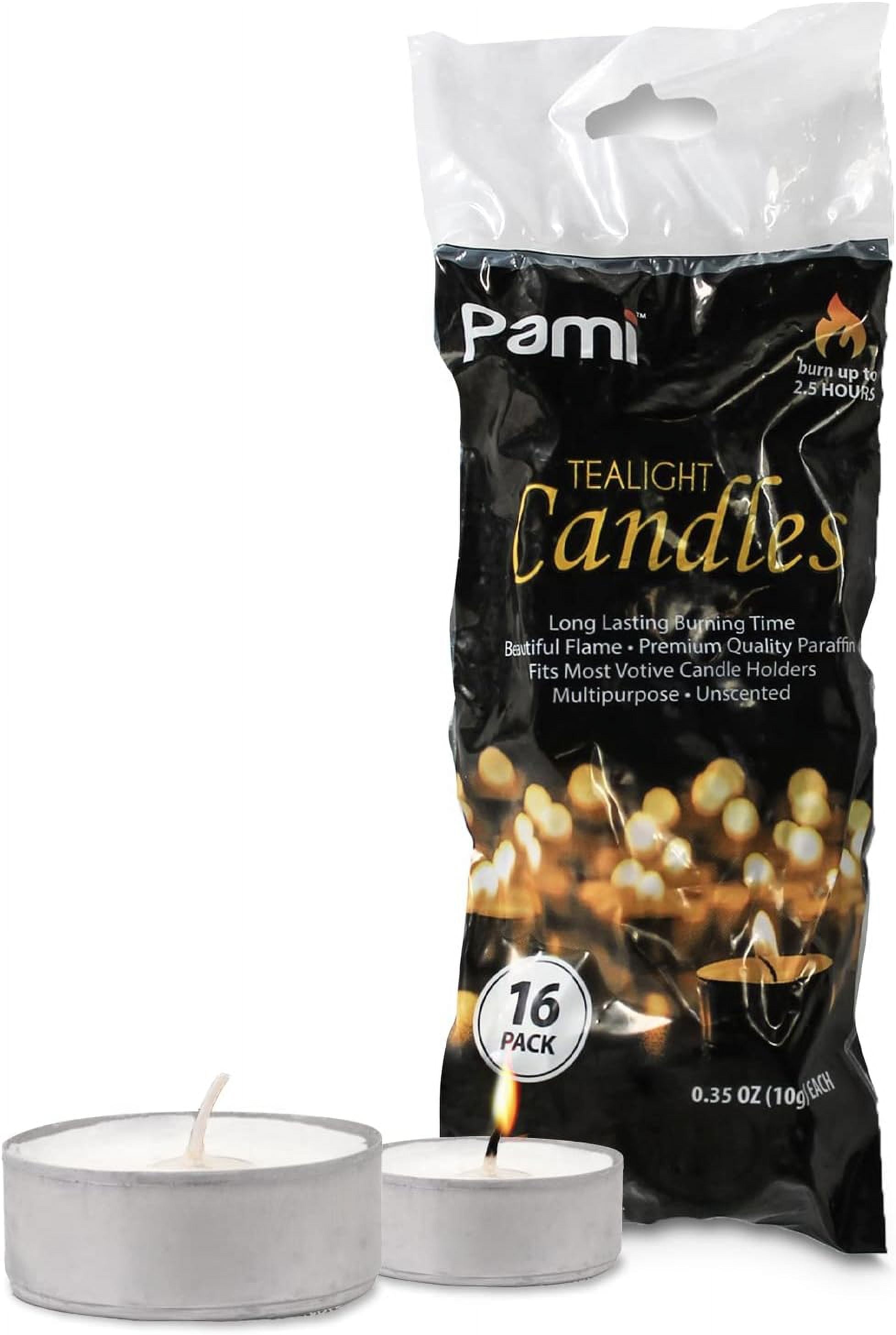 PAMI White Unscented Paraffin Tealight Candles, 16-Pack