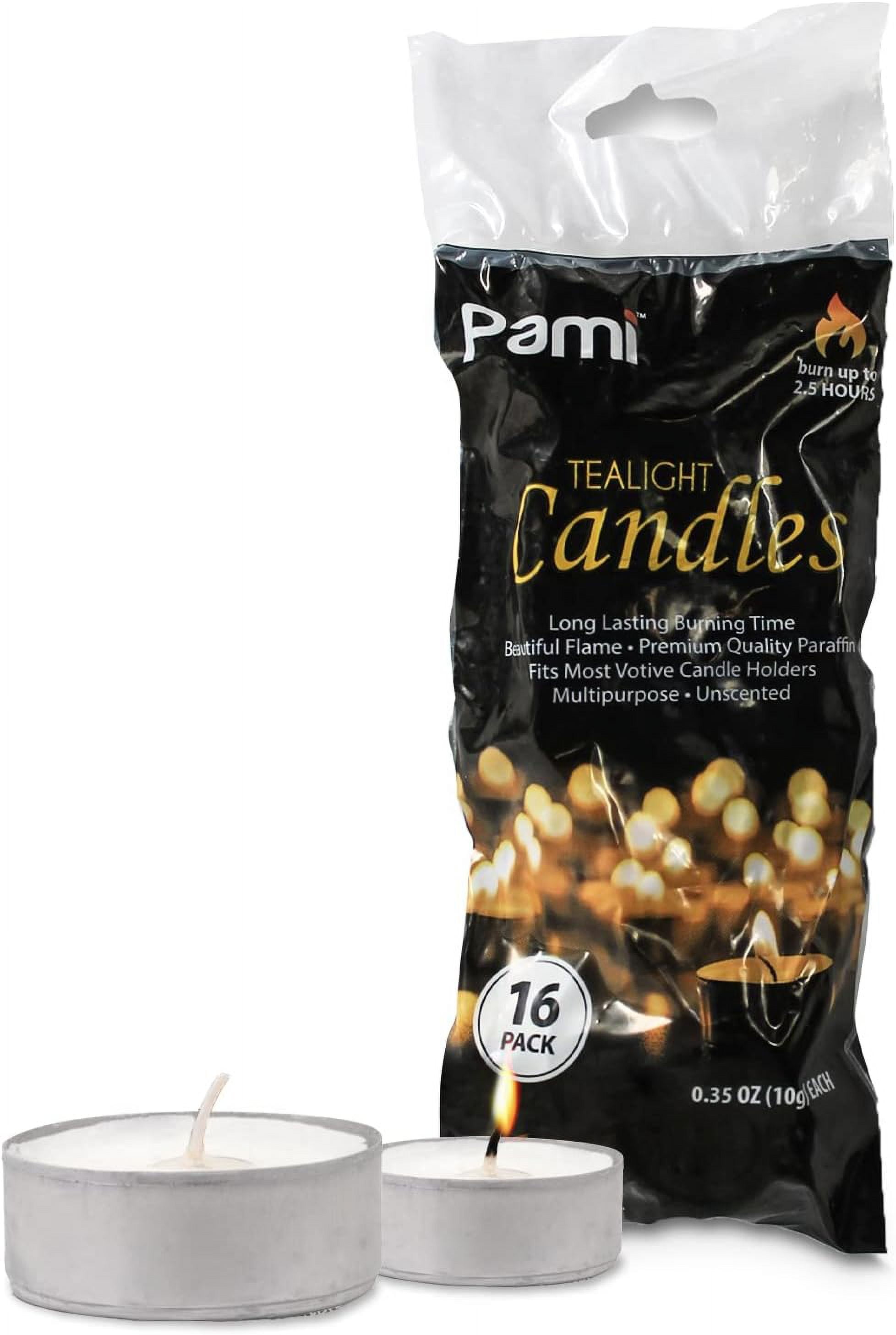 PAMI White Unscented Paraffin Tealight Candles, 16-Pack