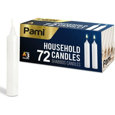 PAMI Traditional Shabbat Candles Tall Unscented Taper Candles Paraffin Candle Sticks, White 72-Pack