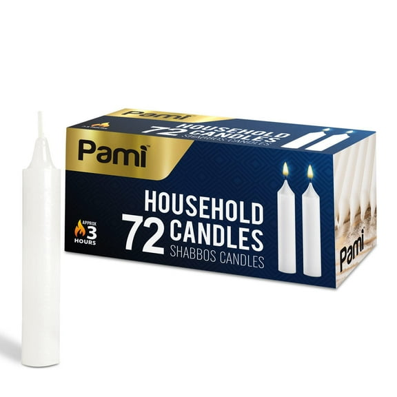 PAMI Traditional Shabbat Candles Tall Unscented Taper Candles Paraffin Candle Sticks, White 72-Pack