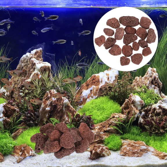 PAMINGONO Aquarium Filter Media Volcanic Rock Stone Dark Brown Porous for Waste Absorption in Fish Tanks