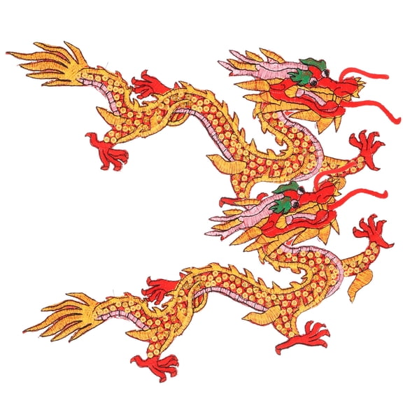 PAMINGONO 1 Pair Dragon Embroidered Patches for Clothing Iron On Traditional Chinese Design