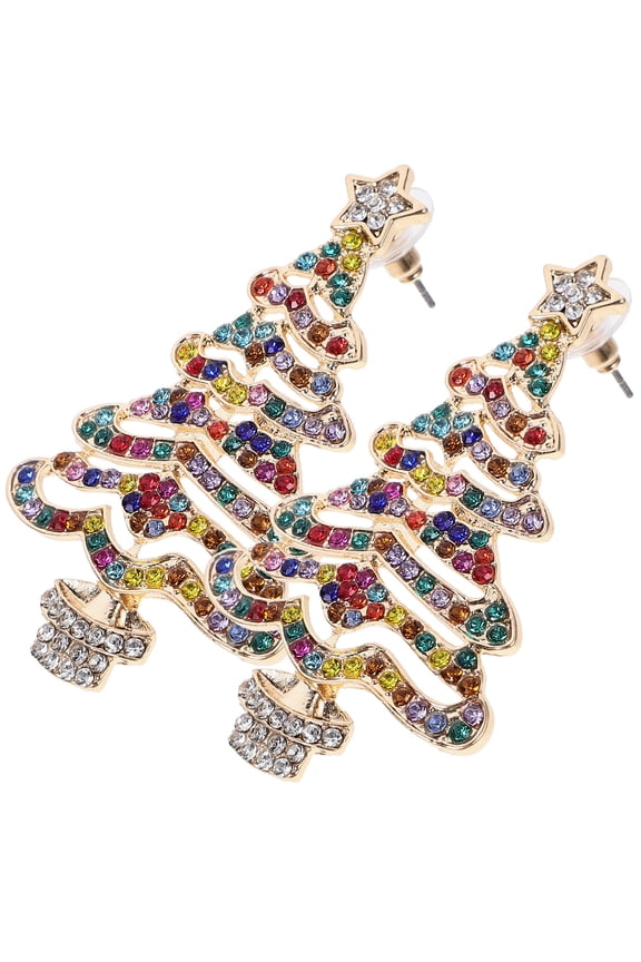 1 Pair Elegant Earrings For Women Rhinestone Christmas Tree Shape Holiday Season