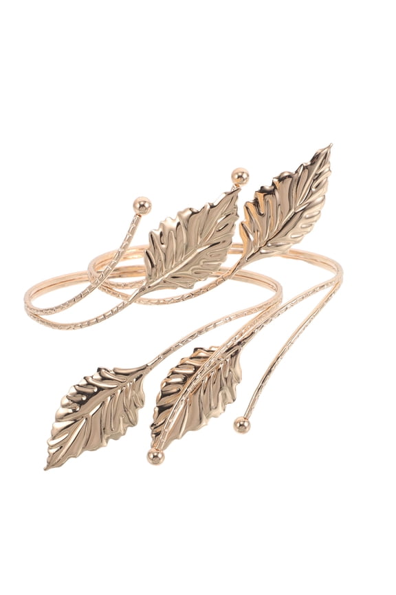 1 Pair Golden Metal Arm Cuff for Women with Leaf Design for Trendy Look