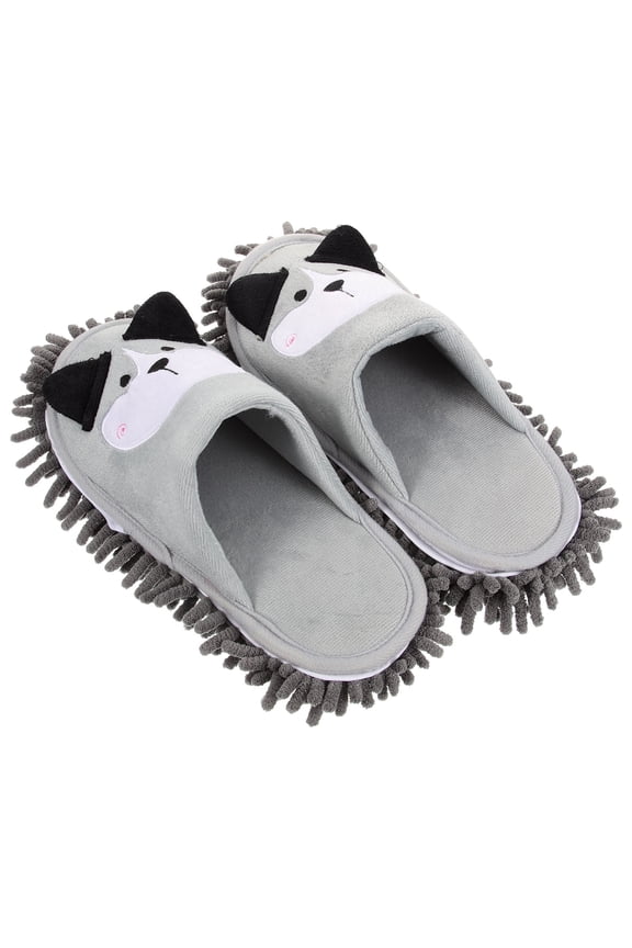 1 Pair Mop Slippers for Floor Cleaning with Detachable Sole and Dust Pickup Grey