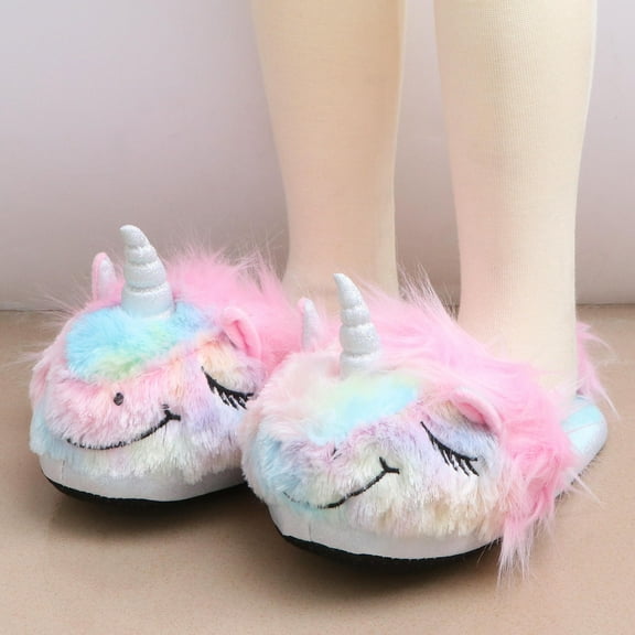 PAMINGONO 1 Pair Pink Cotton Cute Unicorn Shaped House Slippers for Girls Winter