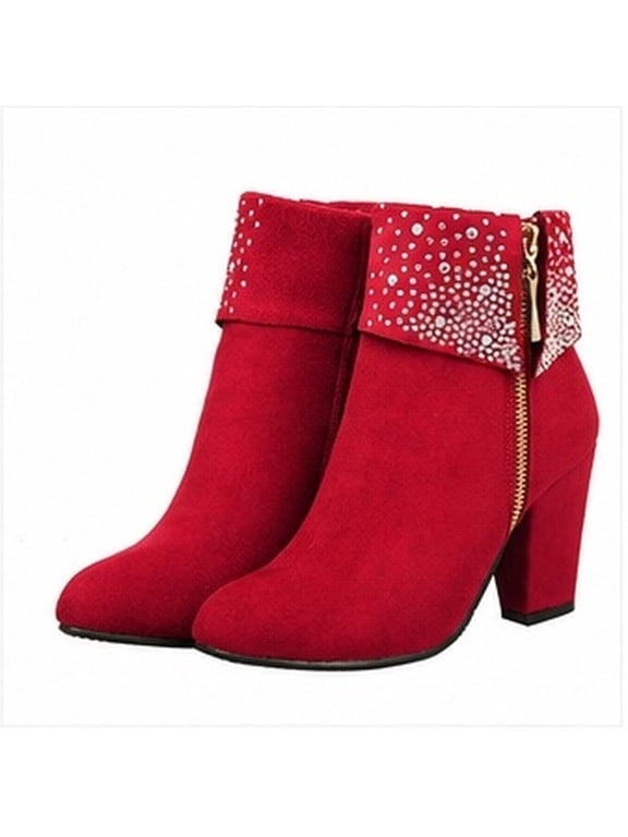 Red Ankle Boots 1 Pair Women High Heels Side Zipper Elegant Wedding