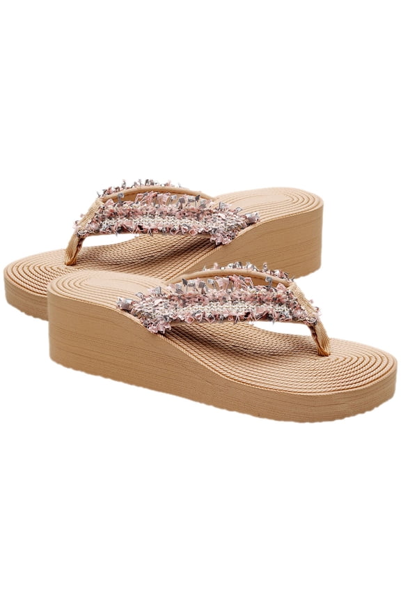 1 Pair of Rustic Style Slipper Sandals for Women in Light Brown with Breathable and Anti-slip Features