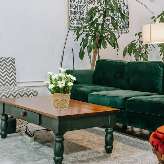 PAMINGONO 1 Piece Artificial Potted Flower Woven Design Bark Material Decorative for Living Room 9.00X15.00X20.00Cm