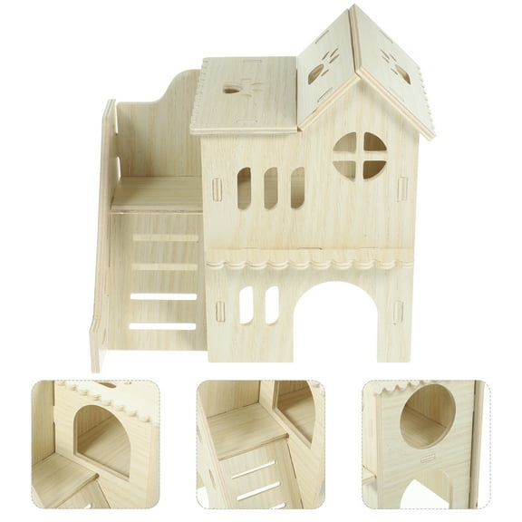 PAMINGONO 1 Set Hamster Hideout Beige Wooden Square Hiding Resting Playing For Small Pets