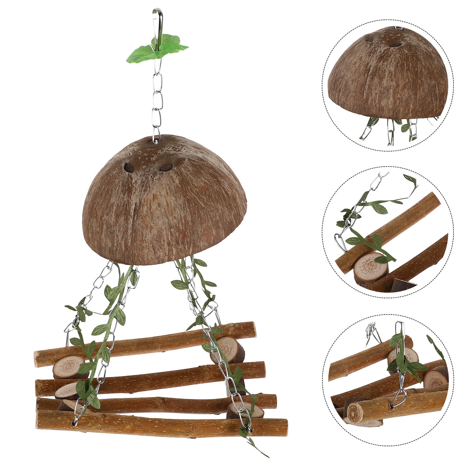 Image showcasing PAMINGONO 1 Set Parrot Hanging Swing Nest Light Brown Wood Metal For ...