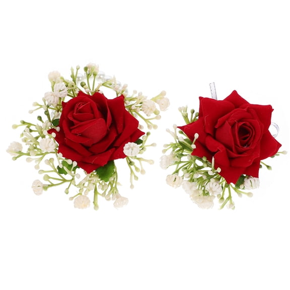 PAMINGONO 1 Set Wedding Flower Bracelet Red Satin Fabric Bridal Accessory for Bride and Bridesmaid