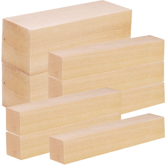 PAMINGONO 10 Pcs Wood Square Block for Shaping Basswood Khaki 15.8X2.0X2.0In