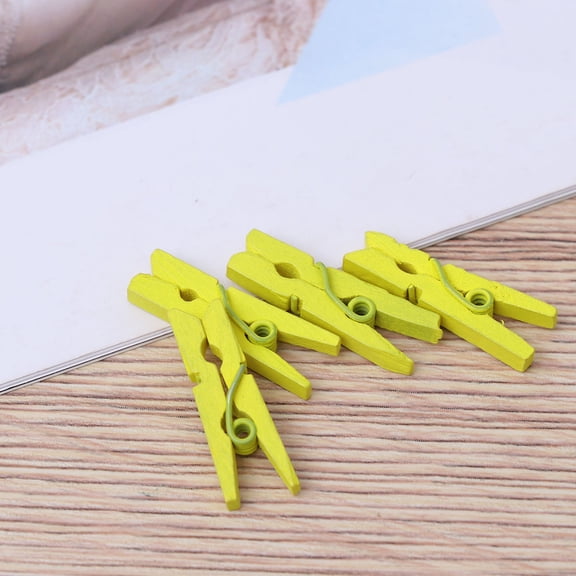 PAMINGONO 100Pcs Mini Clothes Pegs for Home Decor Item Yellow Wood Photo Clips