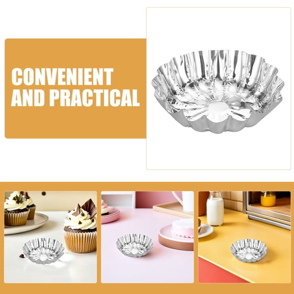 PAMINGONO 100Pcs Plated Silver Foil Tart Trays Disposable for Kitchen Baking Jelly Pudding and Muffins