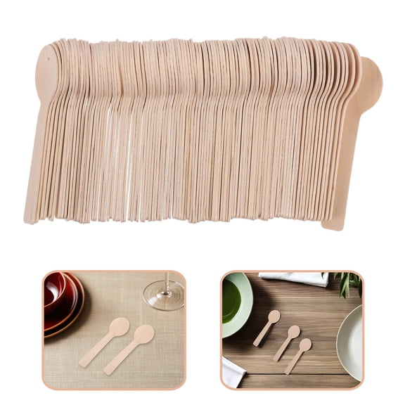 PAMINGONO Set of 100 Small Wooden Teaspoons for Sugar, Honey Jars, Condiments, and Smooth Flatware Use