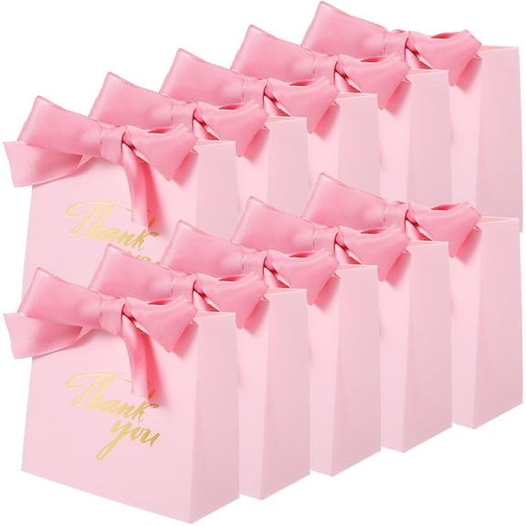 PAMINGONO 10Pcs Pink Wedding Thank You Bags for Bridal Showers and Birthday Parties 4.5x10x11.5in