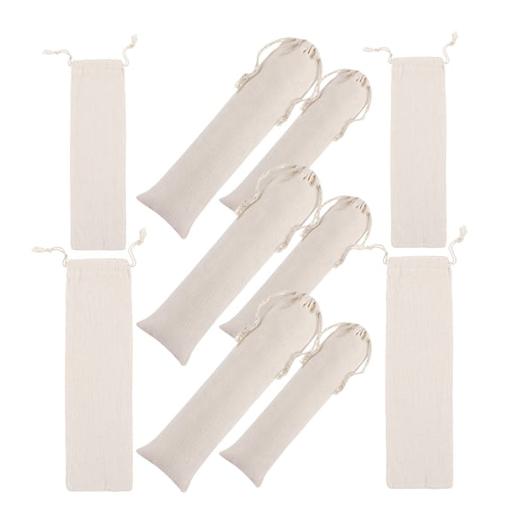 PAMINGONO 10Pcs White Drawstring Silverware Bag for Home Cotton Linen Portable Pouch