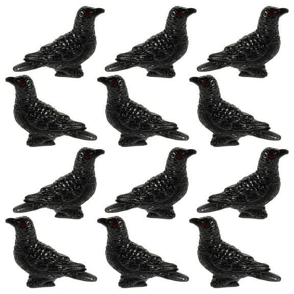 12pcs Realistic Mini Resin Crow Figurines for Decorations, Garden, Desk, Home Ornaments, Lifelike Bird Statues