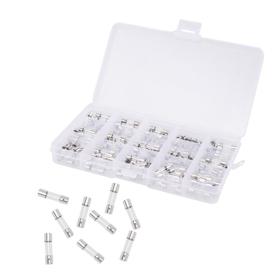PAMINGONO 150Pcs Glass Assortment Kit Multi Color Car Fuse Tubes with Portable Clear Storage Box