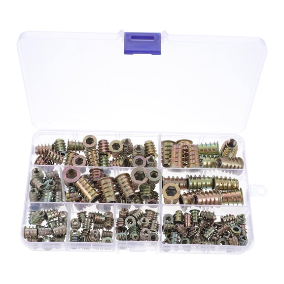 PAMINGONO 165Pcs Threaded Insert Kit Zinc Alloy Assorted Color Durable Metal Construction for Wooden Table Repair