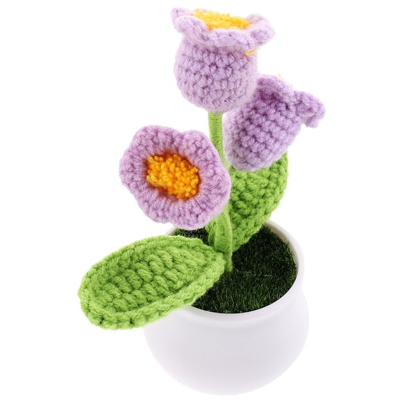 PAMINGONO 1Pack Crochet Flower Potted Plant Decorative Item 5.3x4.1x5.5in