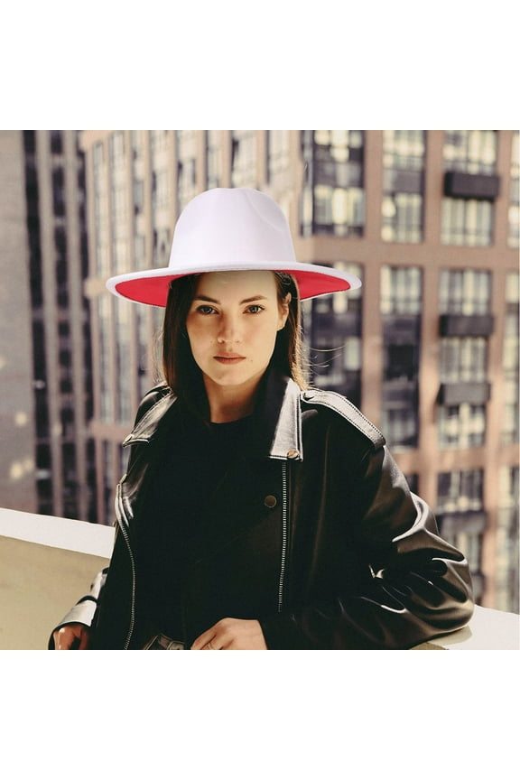 1Pack Fedora Jazz Hat in White and Red for Men with Classic Style