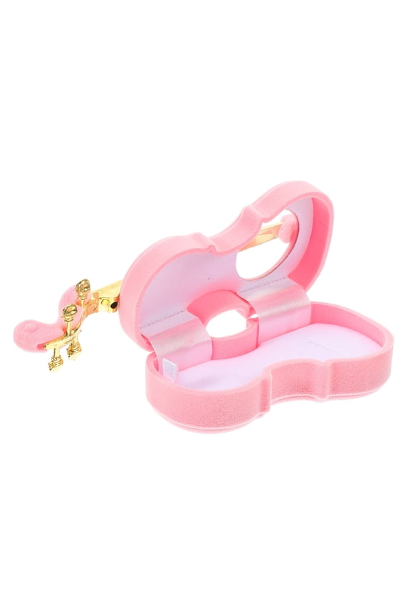1Pack Music Theme Jewelry Box Pink Flocking Earring Storage Violin Shaped Case 11.8x2.2x1.6in