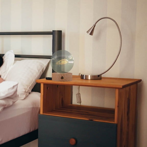 PAMINGONO 1Pack Night Stand Lamp With Rock Crystal Quartz Sphere And Wooden Base For Home Decoration