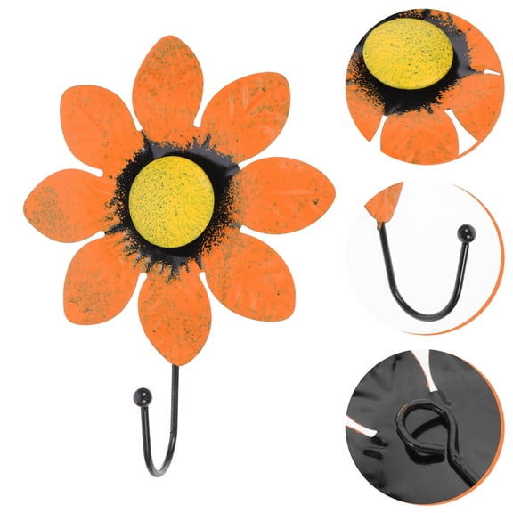 PAMINGONO 1Pack Orange Iron Flower Shape Wall Hook For Hanging Coats And Bags Decorative Metal Hooks 11.8X4.1In
