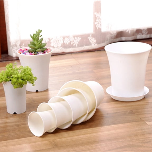 PAMINGONO White Resin Flower Pot Planter for Indoor, Garden, Office Decor - Plastic Plant Container, 1 Piece