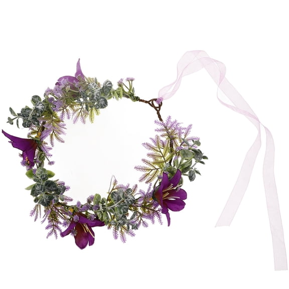 PAMINGONO 1Pack Purple Cloth Flower Wreath Headwear For Bride And Girls Weddings And Celebrations