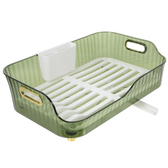 PAMINGONO Kitchen Sink Dish Drying Rack in Green Plastic with Smooth Edges and Drainage Design
